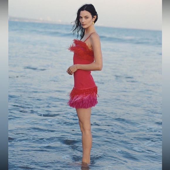 STAUD Pink Feather Mini Dress - Picture 3 of 7